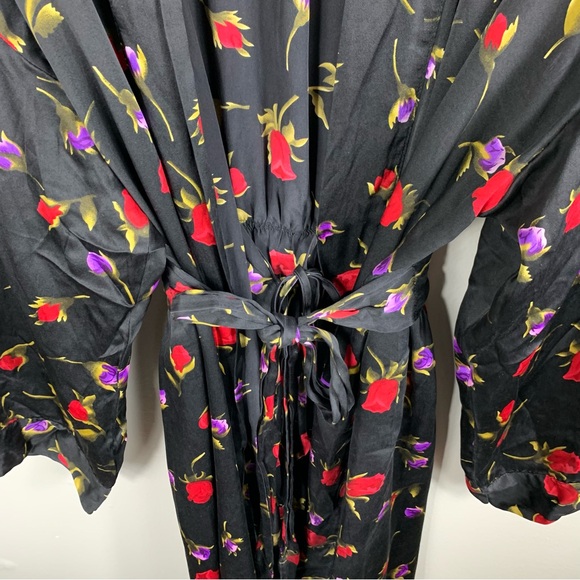 Victoria’s Secret | Vintage Robe Black Rose Print Silk Short Tie M/L - Picture 5 of 8